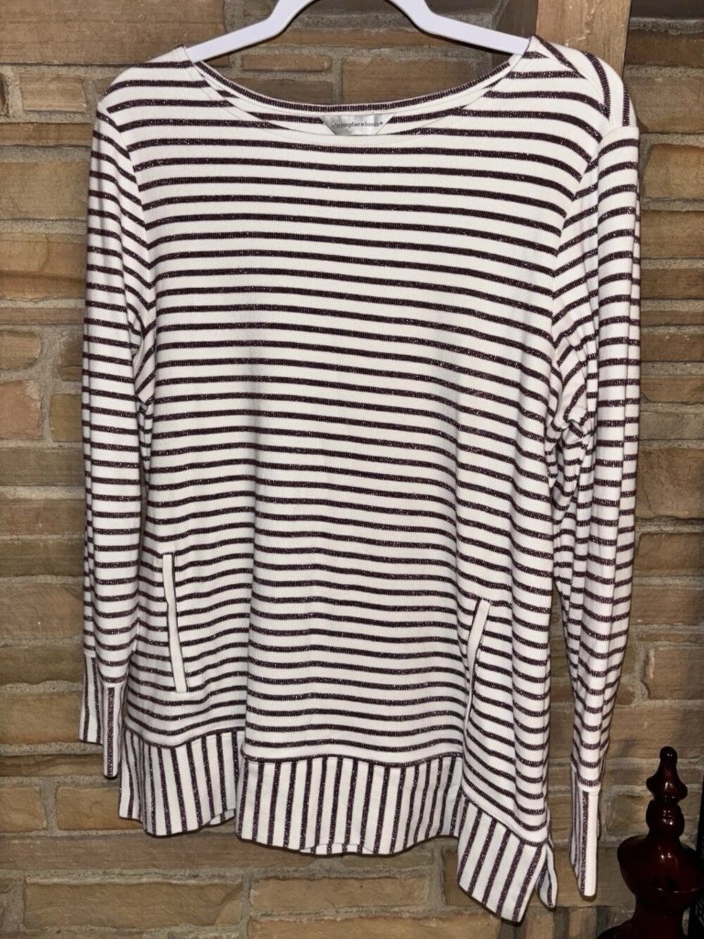 Christopher‎ & Banks Women’s L Striped Pullover Long Sleeve With Sparkle Detail